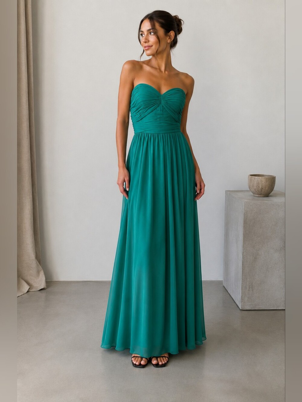 After Six Strapless Teal A-Line Chiffon Maxi Dress